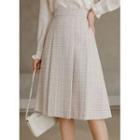 Pleated A-line Midi Tweed Skirt
