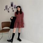 Double Breasted Coat / Long-sleeve Floral Print Mini A-line Dress