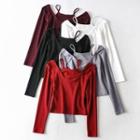 Plain Mock Two-piece Long-sleeve Cropped T-shirt