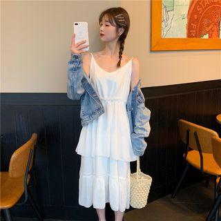 Layered Plain Midi Spaghetti Strap Dress