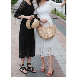 3/4-sleeve Crochet Empire Dress