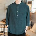 3/4-sleeve Henley Linen Top