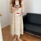 Short Sleeve Eyelet Lace Mini A-line Dress