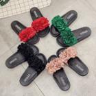 Faux-leather Flower Slide Sandals