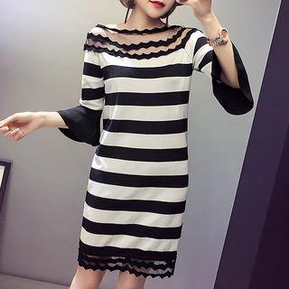 Mesh Panel Bell-sleeve Knit Dress