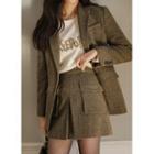 Flap-pocket Checked Miniskirt