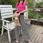 Short-sleeve Cropped T-shirt / Striped Wide Leg Pants