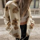 Long Sleeve Bear Print Furry Jacket