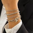 Set Of 4: Chain Bracelet + Rhinestone Bracelet