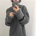Color-block Turtleneck Loose-fit Sweater