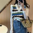 V-neck Striped Sweater Vest Stripe - One Size