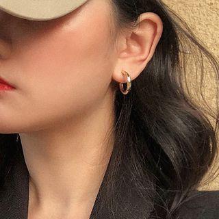 Hoop Earring 1 Pair - Silver Stud - Gold - One Size