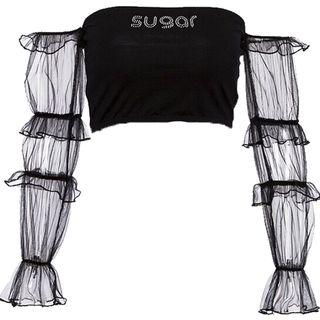 Off-shoulder Mesh Long-sleeve T-shirt