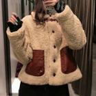 Fluffy Cropped Coat With Pu Leather Pockets