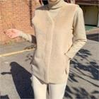 Faux-fur Zipped Vest Beige - One Size