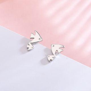 925 Sterling Fish Stud Earring 1 Pair - Es675 - Silver - One Size
