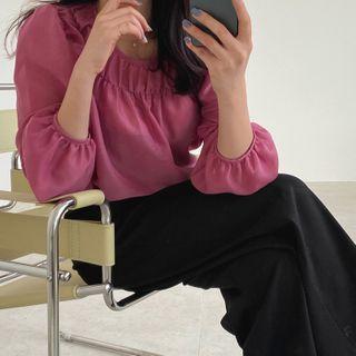 Shirred-trim Tie-back Blouse