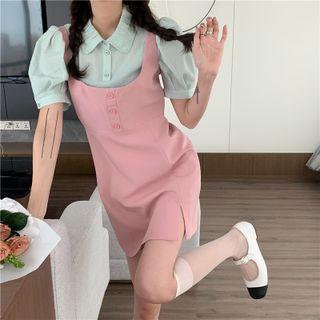 Puff-sleeve Blouse / Sleeveless Slit Dress
