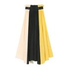 Midi Color Block Pleated Skirt Black & Blue & Yellow - One Size