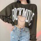 Chain Detail Lettering Cropped Sweatshirt