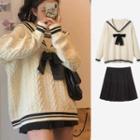 Sailor Collar Sweater / Pleated A-line Skirt
