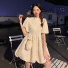 Short-sleeve Floral Print A-line Dress / Crossbody Bag / Set