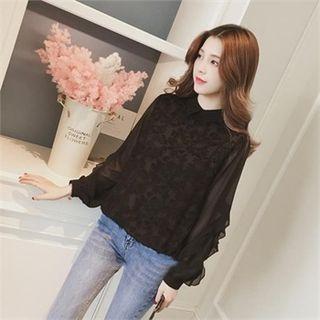 Frill-trim Textured Chiffon Blouse