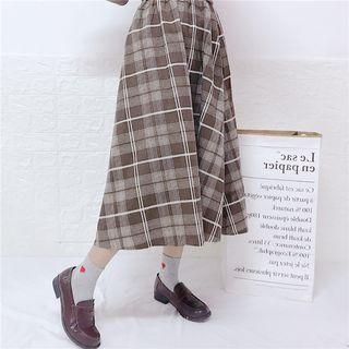 Crew-neck Sweater / Plaid A-line Skirt