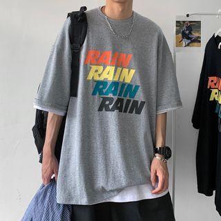 Rain Printed Short-sleeve Oversize Tee