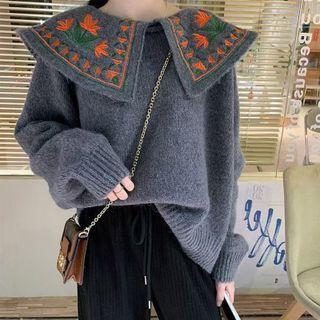Collared Embroidered Sweater