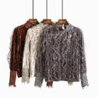 Crochet Frill Trim Velvet Long Sleeve Top