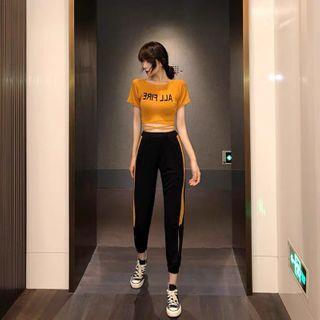 Set: Short Sleeve Letter Print Cropped T-shirt + Sweatpants
