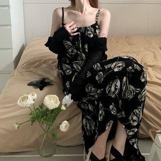 Floral Printed Open-back Spaghetti-strap Dress