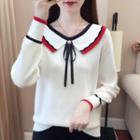 Long-sleeve Contrast Trim Panel Bow Sweater