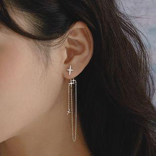 925 Sterling Silver Cross Chained Earring
