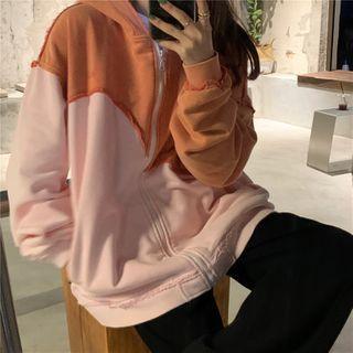 Long-sleeve Two-tone Zipped Hooded Jacket