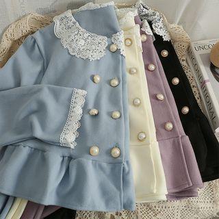 Ruffled Lace-trim Double-breasted Loose Jacket