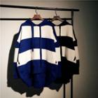 Color-block Stripe Dip-back Hooded Sweater