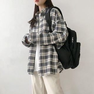 Couple Loose-fit Cotton Plaid Shirt