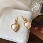 Faux Pearl Heart Drop Earring 1 Pair - S925 Silver - Gold - One Size