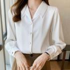 Long-sleeve Collar Plain Shirt