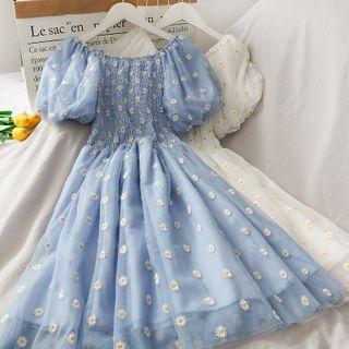 Patchwork Daisy-print Mesh Dress