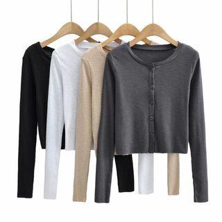 Long-sleeve Ribbed Shirred T-shirt
