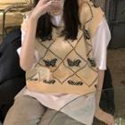 Butterfly Print Knit Sweater Vest