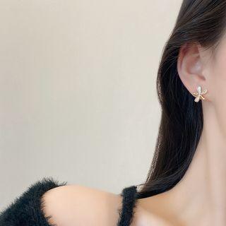 Flower Rhinestone Alloy Earring A084 - 1 Pair - Gold - One Size