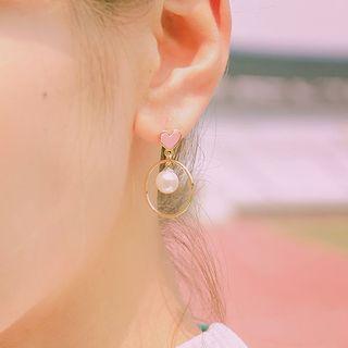 Faux-pearl Heart Dangle Earrings