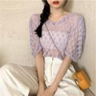 Short-sleeve Floral Lace Mesh Top