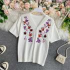 V-neck Embroidered Short-sleeve Shirt