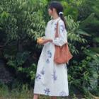 Floral Puff-sleeve Dress White - One Size