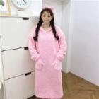 Hooded Fleece Long-sleeve Midi Sleep Dress Pink - One Size